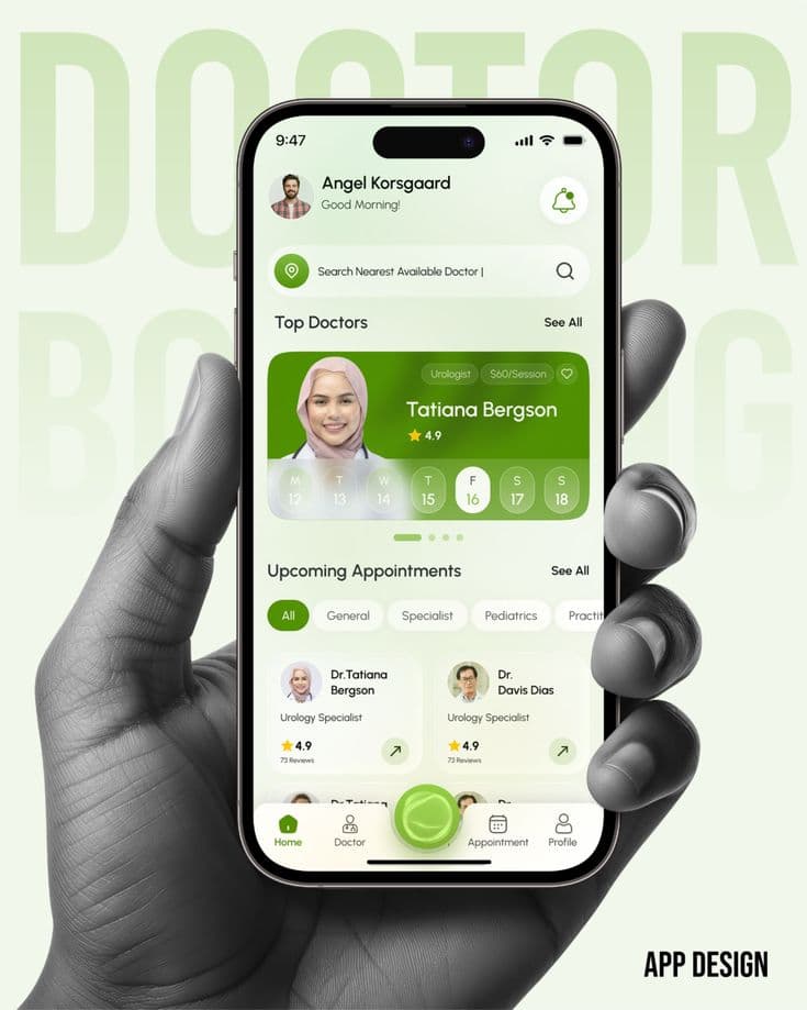 A mobile app interface being designed, its screens laid out in sequence