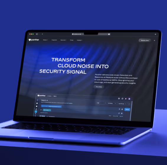 The Panther security platform website shown on a laptop