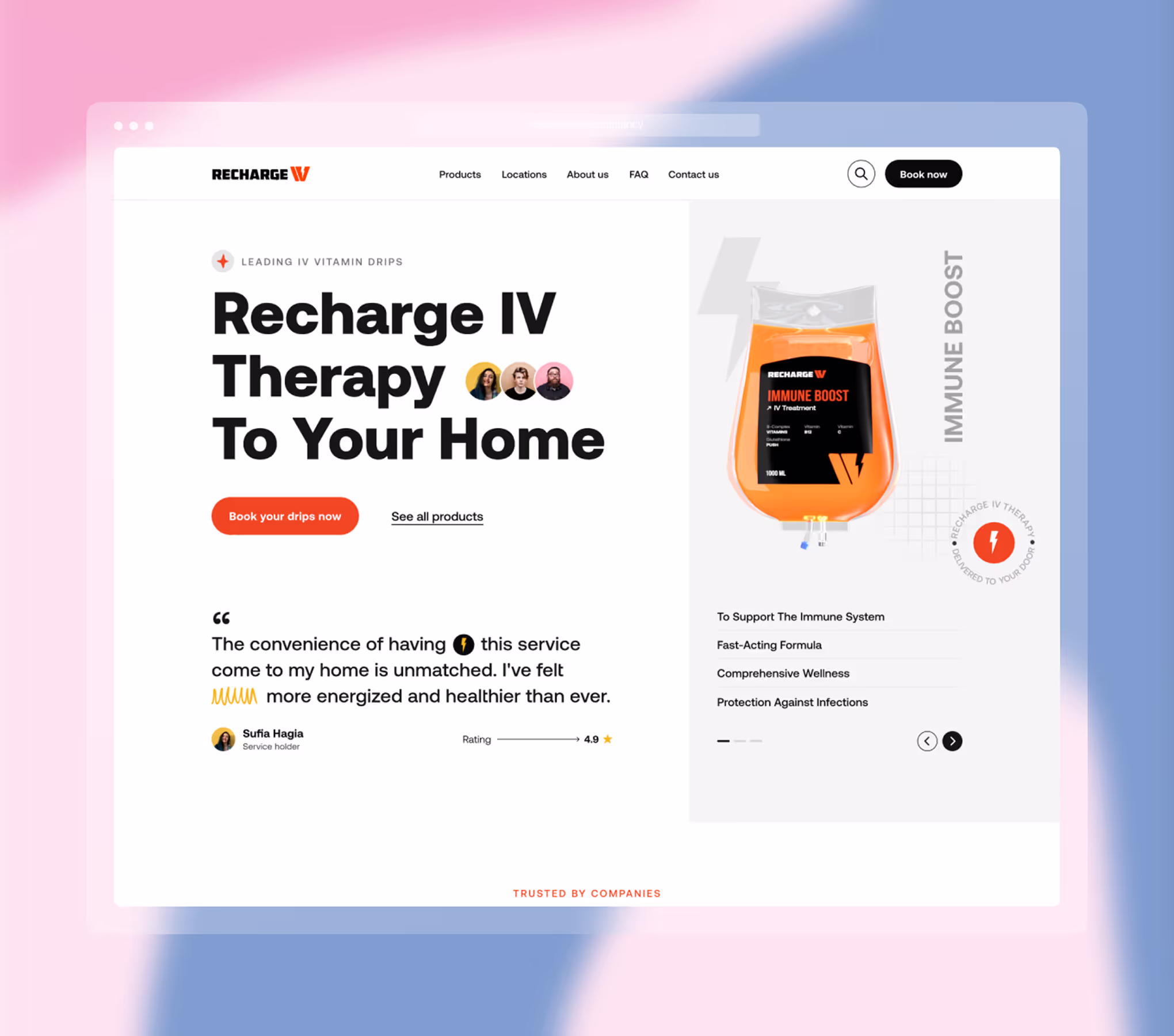 The Recharge IV brand applied across its booking site and app