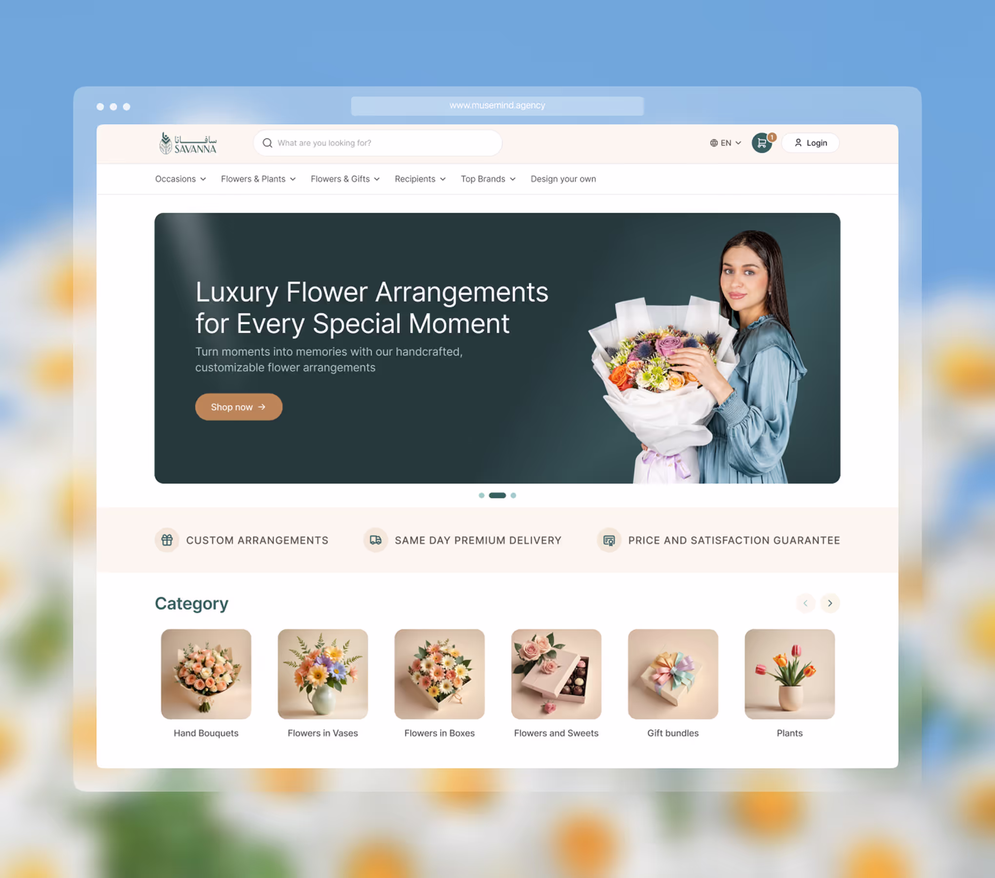 The Savana florist brand across its gifting storefront